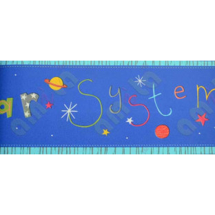 Blue yellow green white red kids solar system boader home décor wallpaper